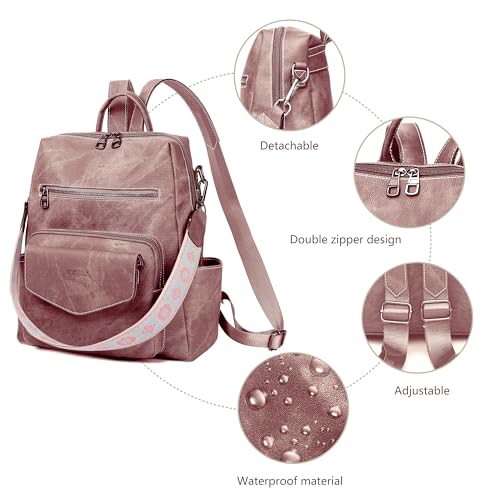 WYFJNX Backpack Purse for Women PU Leather Backpack Ladies Fashion Handbag Designer Shoulder Bag Small Travel Bag Pink - color: Pink