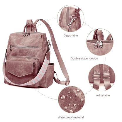 WYFJNX Backpack Purse for Women PU Leather Backpack Ladies Fashion Handbag Designer Shoulder Bag Small Travel Bag Pink - color: Pink