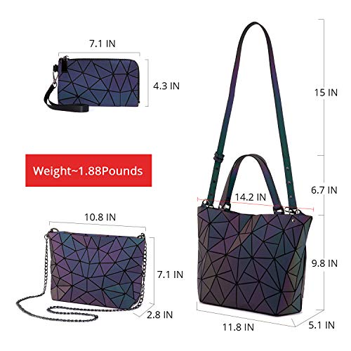 LOVEVOOK Geometric Luminous Purses and Handbags for Women Holographic Reflective Crossbody Bag Wallet - color: Handbag + Crossbody Bags + Wallet