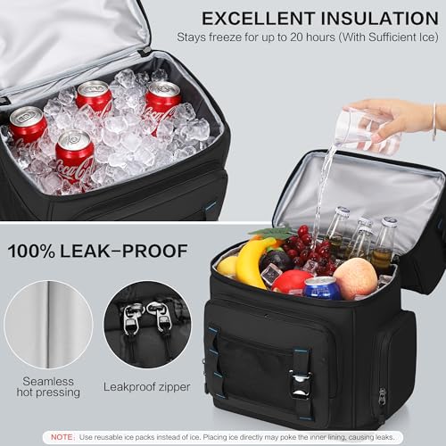 Large Waterproof Insulated Cooler Backpack for Men & Women, Double Decker Leak Proof Cooler Backpack for Beach, Camping, Picnic, Travel, 26L, 44Cans - color: Black