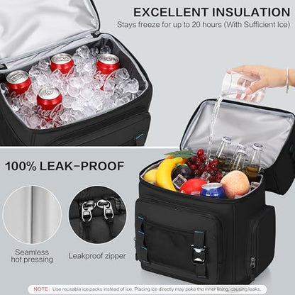 Large Waterproof Insulated Cooler Backpack for Men & Women, Double Decker Leak Proof Cooler Backpack for Beach, Camping, Picnic, Travel, 26L, 44Cans - color: Black