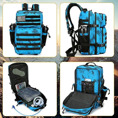 Lovelinks21 25L Tactical Backpack Military Tactical Backpack for Men and Women Small Assault Pack Outdoor Travel Hiking Camping Rucksack with Molle Webbing (Blue Water Pattern) - color: Blue Water Pattern