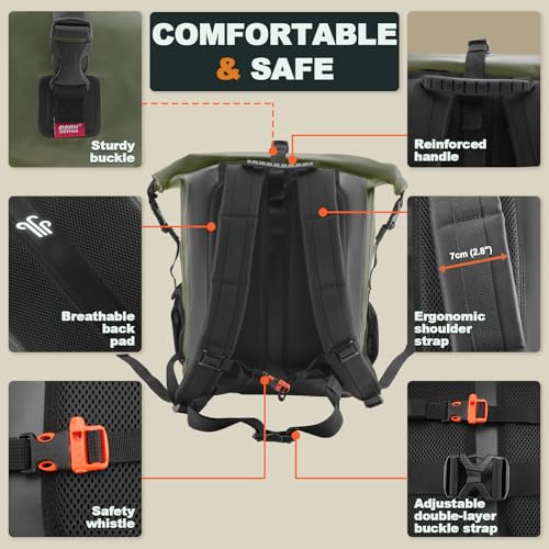 OSAH DRYPAK Waterproof Backpack Dry Bag 35L/55L/85L – Heavy Duty Roll-Top Hiking Backpack for Travel, Kayaking, Boating, Camping, Rafting and Fishing - color: Green, size: 55L