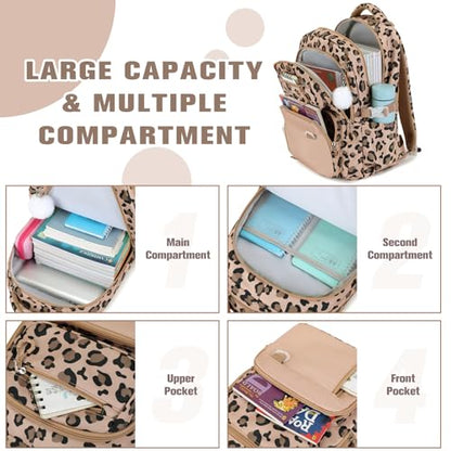 Bevalsa Backpack for Girls 3PCS Teen Girls Backpack for School with Lunch Bag Pencil Case Brown Cute Kids Laptop Backpacks Bookbag for Elementary Middle High School College Student (Leopard) - color: Brown Leopard