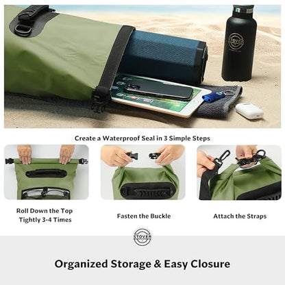 STOVER 5/10/25/30/40/55L Waterproof Dry Bag- Roll-Top Backpack w/Phone Case- Kayaking, Hiking, Camping, Boating- Men/Women - color: 25l Green (With Phone Case), size: 25L