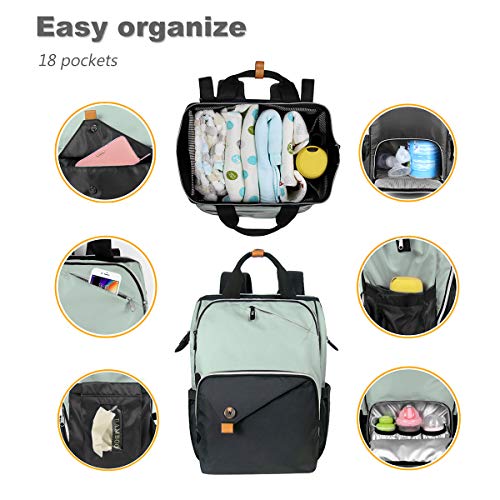 Hap Tim Diaper Bag Backpack,Large Capacity Travel Back Pack Maternity Baby Nappy Changing Bags, Double Compartments with Stroller Straps,Waterproof,Grey Black(US7340-GB) - color: Multi