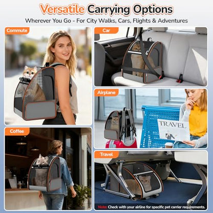 Cat Backpack Carrier Expandable for Outdoor - Foldable Cat Backpack with Breathable Mesh for Small Dog Puppy Kitten Up to 15 lbs - Soft Sided Pet Carrier for Travel Hiking Camping (Gray)
