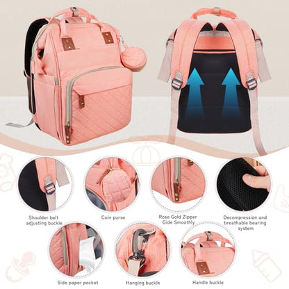 GurZinn Diaper Bag Backpack with Changing Station Portable 3 in 1 Multifunction Backpack Travel mommy bag Stroller Pink - color: Pink