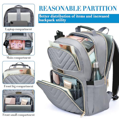 Laptop Backpack Women Big Student Bookbag Middle High School Teen Girls - color: Grey, size: 15.6 Inch