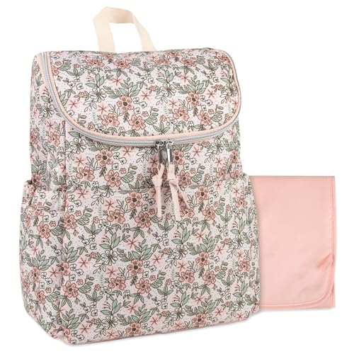 Multi-Function Floral Diaper Backpack and Travel Nappy Baby Bag with Changing Pad and Stroller Straps (Freshly Floral) - color: Freshly Floral