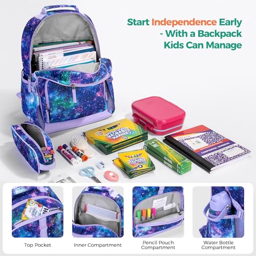 Choco Mocha Kids Backpack for Girls Cheetah Backpack Kids Elementary School Backpack for Girls Ages 6-8 Kid Bookbag 17 Inch with Chest Strap, Purple - color: Leopard Print-purple