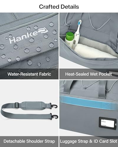 Hanke Gym Bag for Men Women, Expandable 45L-55L Large Capacity Travel Duffle Bag, 3-in-1 Weekender Backpack with Shoe Compartment & Wet Pocket, Durable Water-Resistant, Grey - color: Grey