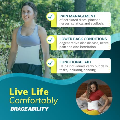 BraceAbility Low Back Compression Brace - Wraparound Lumbar Support Belt for Herniated or Bulging Discs, Pinched Nerve Pain Relief, Degenerative Disc Disease and Hip Strains for Men and Women (L) - size: L