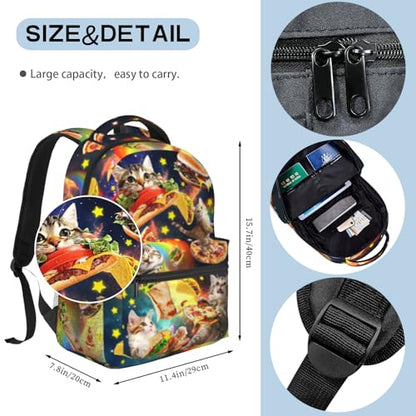 Funny Taco Cats School Backpack For Kids Galaxy Pizza Cat Backpack For Boys Girls Children Elementary Middle School Bookbag Ages 6-18 Back Pack - color: Taco Cats