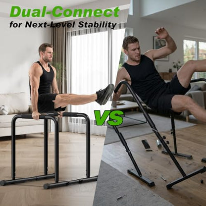 ZCMHAXJ Dip Bar with Dual Inner Connectors, Adjustable Height & Width Parallel Bars, 1100LBS Heavy Duty Calisthenics Bars, Stable Design Calisthenics Equipment Dip Bars for Home Strength Training