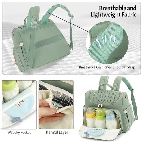 Small Diaper Bag Backpack Quilted Mini Baby Crossbody Diaper Bag Tote for Mom and Baby Girls Boys (Matcha Green) - color: Matcha Green