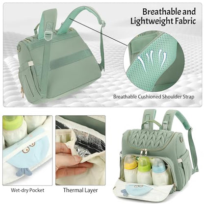 Small Diaper Bag Backpack Quilted Mini Baby Crossbody Diaper Bag Tote for Mom and Baby Girls Boys (Matcha Green) - color: Matcha Green