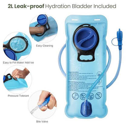 TILYMOL Hydration Hiking Backpack with 2L Water Bladder - Lightweight Waterproof Outdoor Camping Backpack/Water Backpack, Hiking Daypack with Hydration System for Hiking, Travel, Running, Biking