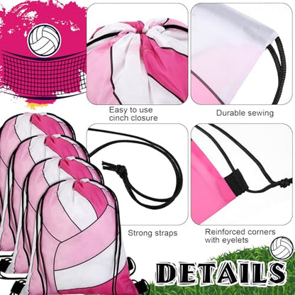 Dansydaisy 12 Pcs 12 In Volleyball Drawstring Backpack Bag Goodie Snack Gift Bags Sports Party Favors String Backpack Bulk(Pink, Light Pink, White) - color: Pink, Light Pink, White