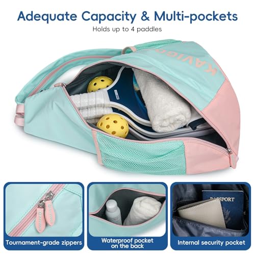 KAVIGOR Pickleball Sling Bag, Convertible Ultra-Light Backpack with Skin-Soft Fabric & Wet/Dry Pocket, Fits 4 Paddles + Gear - color: Mint Green