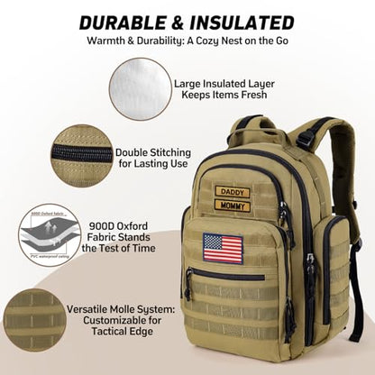 SHARKMOUTH Baby Diaper Bag for Men - Large Military Daddy Gear Backpack with Changing Pad for Travel Camping Hiking - Army Style for Active Dad Tan - color: Tan W/ Changing Pad
