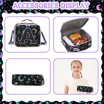 HTgroce Backpacks for Girls School Bag Kids Black Bookbag for Elementary Students Kids Backpack with Lunch Box and Pencil Case - color: Black, style: A