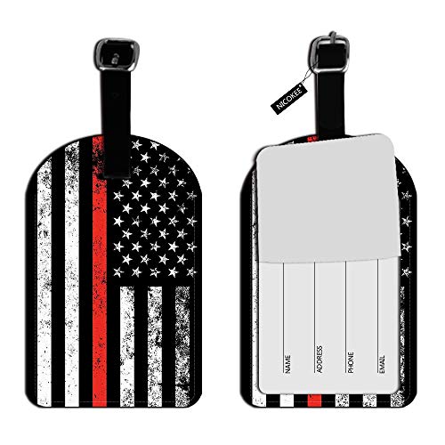 Fire Fighter Thin Red Line Flag Luggage ID Tag Cards Leather Travel Bag Label Suitcase Luggage ID Tag - 1 pack - color: Xlp-au-0111