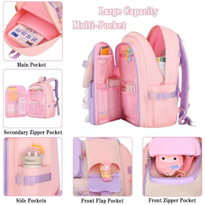 3pcs Girls Backpack With Lunch Box & Pencil Case,Cute Rabbit Kids School Backpack Set For Kindergarten & Elementary School (Style A Purple-16.5in) - color: Style A-purple