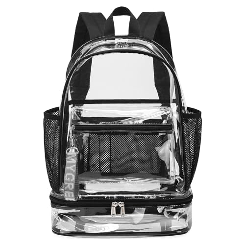 mygreen Clear Backpack with Bottom Compartment for Lunch Box or Shoes, 2-in-1 Design for School, Sports, Work, Stadium, Security, Travel, College Black - color: Black With Shoe Compartment