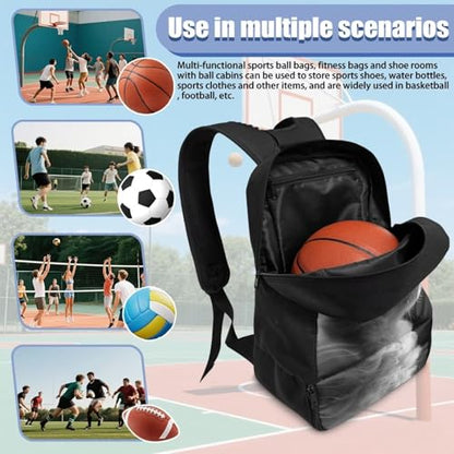 18.5in Basketball Backpack Basketball Bag with Shoe Compartment & Ball Holder, Waterproof Bag for Soccer Volleyball - color: Creative Realistic Kitten Print