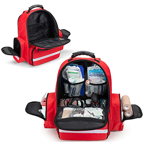 Trunab First Responder Bag Trauma Backpack Empty, Medical Emergency Kits Storage Jump Bag Pack for EMT, EMS, Police, Firefighters, Safety Officers - Patented Design Red - color: Red
