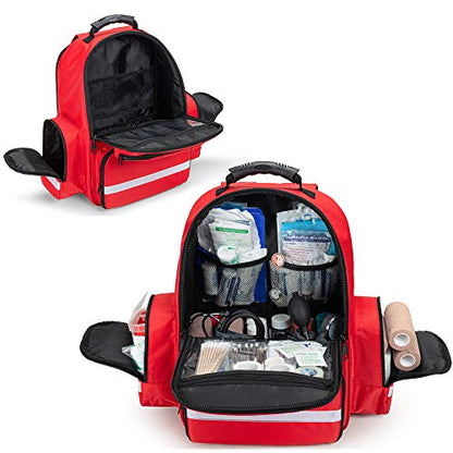 Trunab First Responder Bag Trauma Backpack Empty, Medical Emergency Kits Storage Jump Bag Pack for EMT, EMS, Police, Firefighters, Safety Officers - Patented Design Red - color: Red