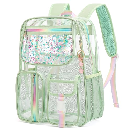 Clear Backpack for Girls Women, PVC Transparent School Backpacks See Through Bookbag for Stadium Sport Travel (Matcha Green) - color: Matcha Green