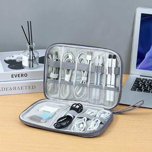 Travel Cable Organizer Bag, Electronics Organizer Tech Pouch with Double Layers for Cords, Chargers, Phone, Earphones, USB - Travel Essentials Portable Waterproof Tech Pouch(grey)
