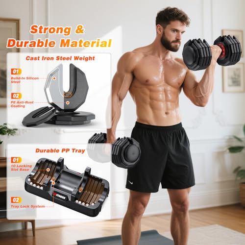 XDDIAS Adjustable Dumbbells Set of 2 for Strength Training, One-Hand Quick Adjust, 25/55/80/90 lbs Options, Anti-Slip Grip Handle, Compact Home Gym Weights for Men Women - color: Pro Steel 10-Level 55LB Pair