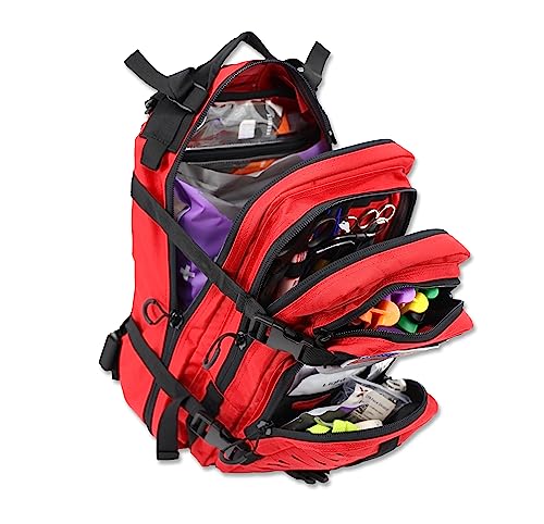 Lightning X Stocked EMS/EMT Trauma & Bleeding First Aid Responder Medical Backpack + Kit (Red) - color: Red