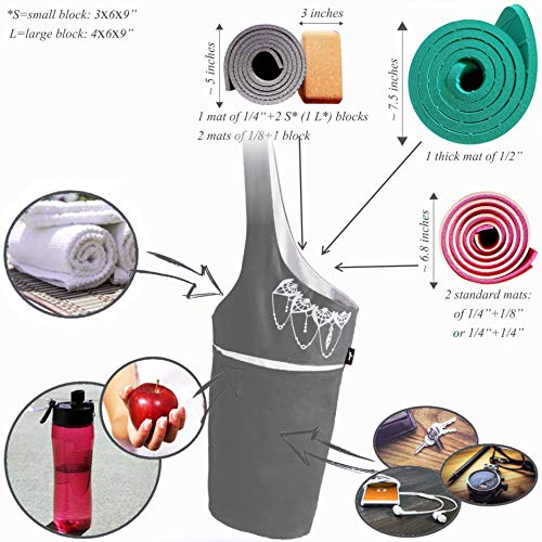 Yoga Mat Bag – Versatile Yoga Bag with Mat Straps & Storage Pockets, Holds Yoga & Pilates Mats, Lightweight & Durable - color: Gray & White