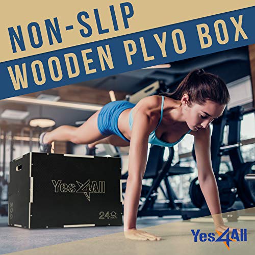 Yes4All 3 in 1 Non-Slip Wooden Plyo Box, Step Up Box for Workout, Plyometric Jump Box for Skipping, Jumping, Lunges, Squats, Dips - style: 30 x 24 x 20"