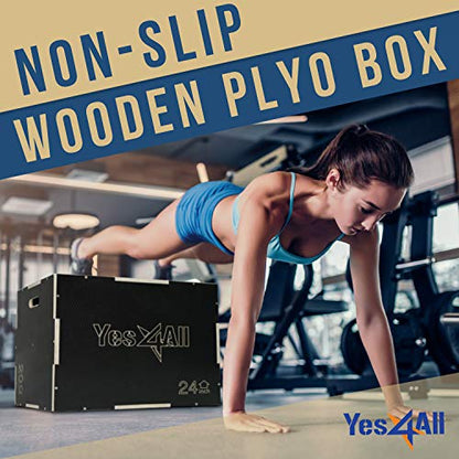 Yes4All 3 in 1 Non-Slip Wooden Plyo Box, Step Up Box for Workout, Plyometric Jump Box for Skipping, Jumping, Lunges, Squats, Dips - style: 30 x 24 x 20"
