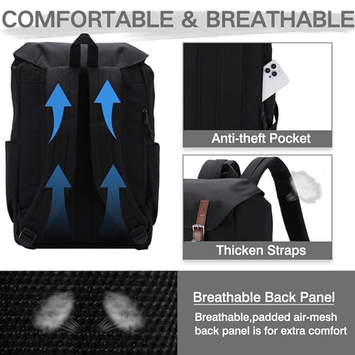 VASCHY Backpack for Men, Water Resistant High School Backpack Travel Carry-on Anti-theft Casual Daypack for Work Business Hiking Black - color: Black