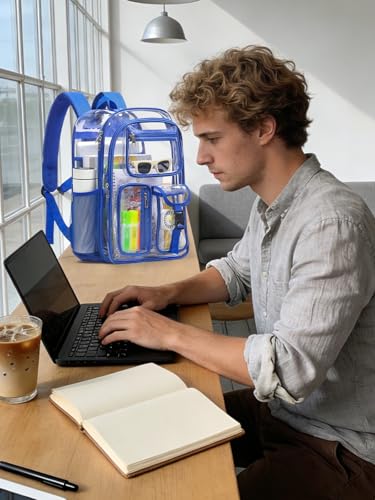 Double-Layer Clear Backpack Heavy Duty, 17 Inch Large Clear Bookbag, Transparent See Through Backpack For School, Work, College, Travel, Sport- Blue - color: 1# Blue, style: Pro Series (Double Layer)