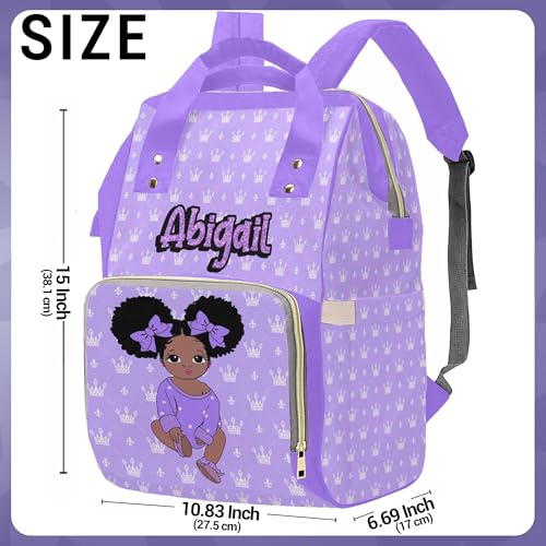 Newcos Personalized Crown Print Diaper Bag with Name Custom Africa Black Women Nappy Bags Travel Casual Mummy Backpack for Mom Women Purple - color: 230112-1