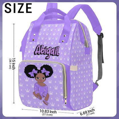 Newcos Personalized Crown Print Diaper Bag with Name Custom Africa Black Women Nappy Bags Travel Casual Mummy Backpack for Mom Women Purple - color: 230112-1