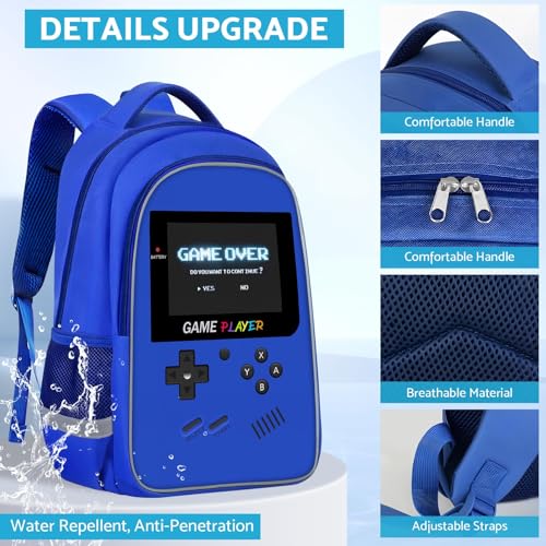 TILYTADLY School Backpack For Boys - Gamer Boys Backpack For Kids Children Teens Elementary Middle School - Ages 6-18，17″ - color: 2-blue-backpack Only