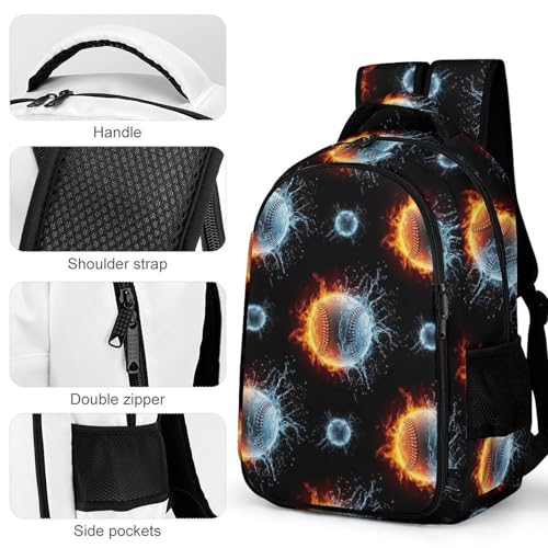 Business Travel Laptop Backpack Ice Water Fire Flame Baseball, Anti Theft Water Resistant Computer Bag with Compartment for Men Women - color: Pattern (258)