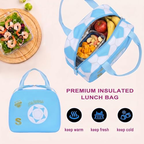 3PCS Kids Backpack Set, School Backpack with Lunch Bag & Pencil Case, Lightweight Waterproof Bookbag for Kids (Blue soccer) - color: Blue Soccer