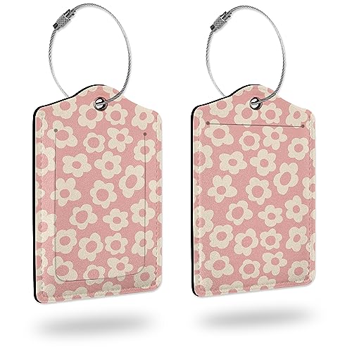Luggage Tags for suitcases,2 Pack Abstract Pink Flower Luggage Tag,Leather Stainless Steel Loop Label Tag for Women Men Girls Travel Bag Suitcase - color: Abstract Pink Flower