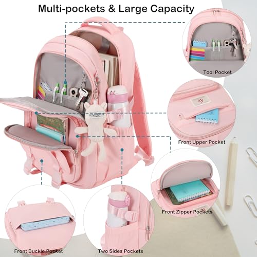 Hidds College Backpack Laptop Backpacks 15.6 Inch for Men Women Elementary Middle High School Book Bag For Teens Girls Boys Student Anti Theft Travel Daypack Large Bookbags-Pink - color: Pink