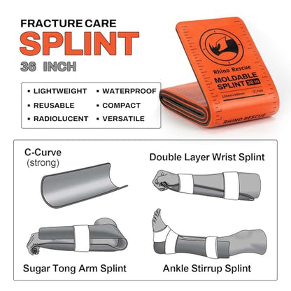 RHINO RESCUE First Aid Splint 36" X 4.3" Orange-Gray, Keep Bones in Position (6, Splint Bundle) - color: Bundle Kit