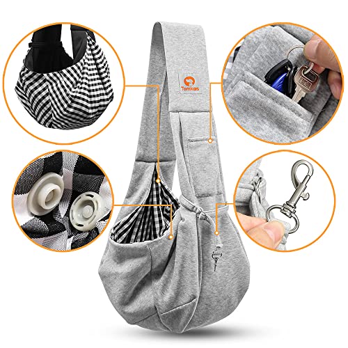 Tomkas Small Dog Sling Carrier - Classic Pocket Classic Strap - for 3-12 lbs Pets(Grey)
